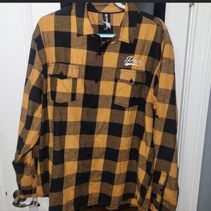 Mens Embroidered "Papa" Yellow and Black Plaid Shirt